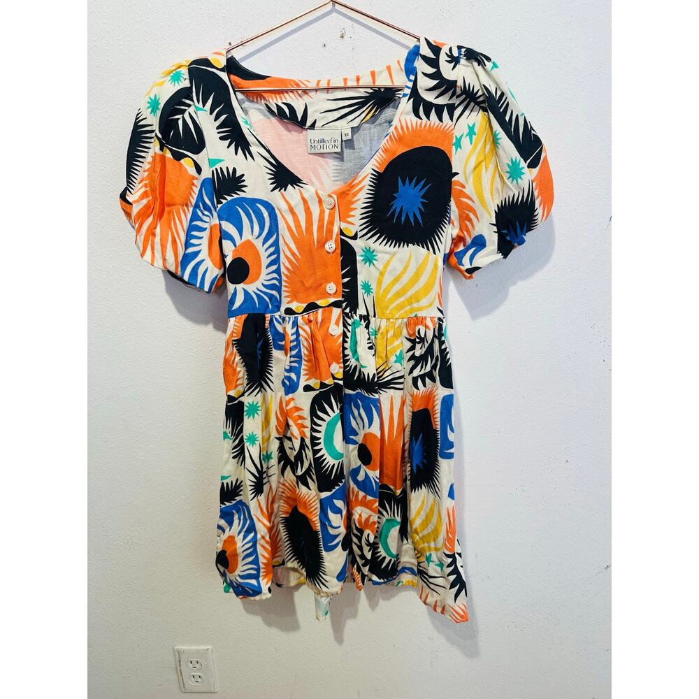 UNTITLED IN MOTION Multicolored Abstract Stars Moon Front Button Mini Dress XS - Picture 2 of 15